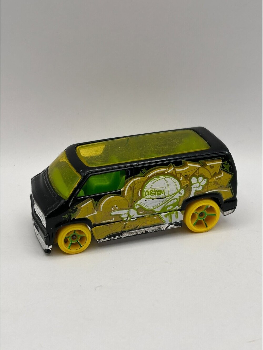Hot Wheels Custom '77 Dodge Van Black Graffiti CUSTOM 71 Green Interior Loose